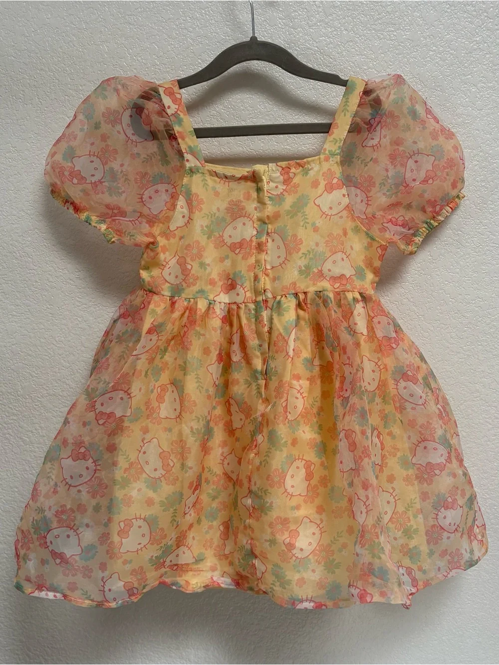 Hello Kitty Yellow and Pink Floral Puff-Sleeve Dress Costume